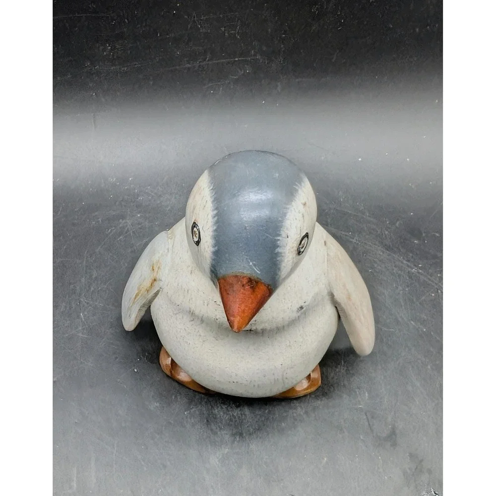 DCUK‎ Hand Carved Bamboo Root Penguin Chick Figurine Grey White Wood Bird Decor